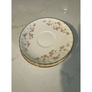 Pope Gosser 5 FLORENCE Saucer Desert Plate‎ Gold Scalloped Roses 6" Cottage Farm
